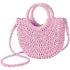 Woven Straw Beach Bag for Womem Top Handle Orange Crossbody and Shoulder Strap